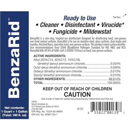 BenzaRid Pro Mold Killer Fungicide Disinfectant including Aspergillus Niger (Black Mold) H5N1 Pack | Multi-Purpose Fungicide, Mildewstat, Disinfectant, Virucide | EPA Reg. 1 Gal + 32 oz.