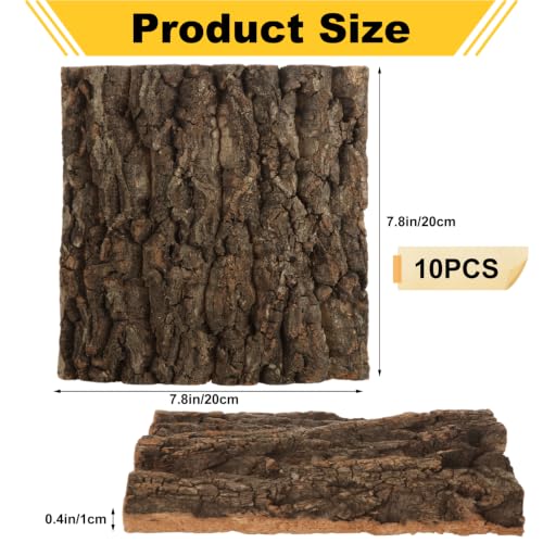 10PCS Cork Terrarium Background 7.9x7.9in Reptile Tank Background Board Habitat Decoration, Natural Cork Large Bark Climbing Mat for Gecko Lizard Tortoise Chameleon - size: 7.9×7.9in