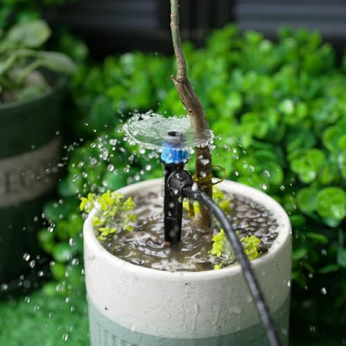 RedChili 25 Pieces Drip Emitters for 1/4" Drip Irrigation Tubing, Adjustable 360 Degree Vortex Drip Emitters with Stake 360° Full Circle Umbrella Shape Pattern Garden Irrigation Micro Drippers - size: Vortex Emitter