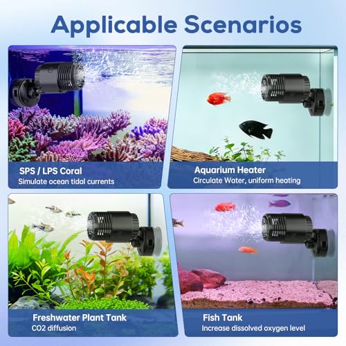 hygger Aquarium Wave Maker 4W 750GPH Submersible Water Circulation Pump with Magnetic Base, Quiet Rotating Powerhead for 5-15 Gallon Freshwater & Saltwater Tanks - size: S