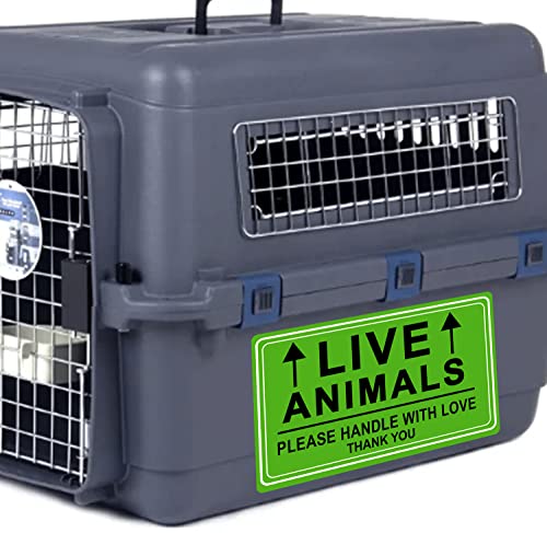Live Animals Stickers for Pet Crate – 250Pcs Fluorescent Handling Labels for Pet Shipping, Airline Cargo, Breeder Transport, Animal Rescue & Veterinary Clinic – Please Handle with Love