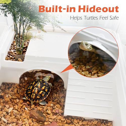 AZV Turtle Tank Starter Habitat Kit,Complete Aquatic Terrarium Enclosure | With Filter,Basking Platform with Hideout,Multi-Function Area,Drainage,Plants and Lamps,Perfect for Red Eared Slider Aquarium
