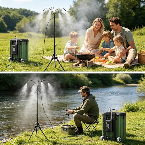 Misters for Outside Patio with 15L Bucket, Standing Portable Misting Cooling System with Adjustable Height(up to 47in), with 10000mAh Water Pump, 8 Nozzles, for Outdoor Patio Cooling Pool BBQ