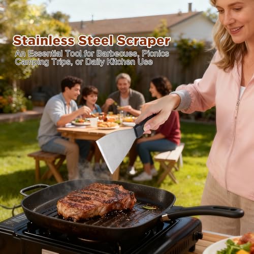 Griddle Scraper,Stainless Steel Grill Scraper,Slant Edge Metal Spatula for Teppanyaki Flat Top BBQ,Grill Cooking,Frying Steak Pork Chop Chicken Chop,Dishwasher Safe - style: Griddle Scraper