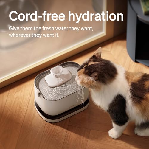 PETLIBRO Cat Water Fountain, Cordless Pet Water Fountain Battery Operated, 2.5L/84oz Dockstream Water Fountains for Cats Indoor, Cat Fountain with Stainless Steel Tray, Easy to Clean BPA-Free - color: White, size: Cordless Fountain