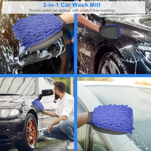 Collapsible Car Wash Bucket with Microfiber Mitt, 10L (2.6 Gallon) Portable Water Bucket with Handle for Car Wash Household Cleaning, Multiuse Collapsible Water Bucket and Car wash mitt - Blue - color: Blue