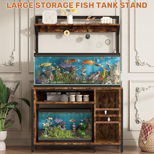 kepptory 75-120 Gallon Diamond Fish Tank Stand with Power Outlet | 55 Gallon Heavy Duty Aquarium Cabinet with Display Shelf and 4 Hooks,Classic Black - color: Brown, size: 40.9"L x 20.5"W x 69.1"H