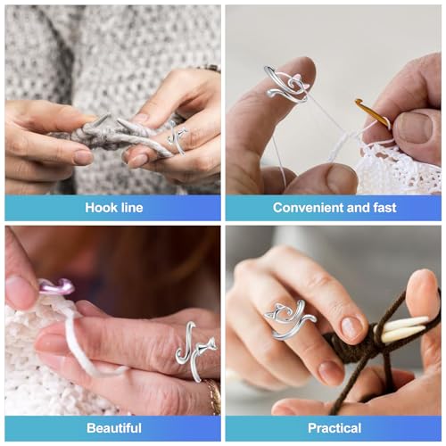 CoguZed 3-Pack Adjustable Crochet Tension Ring, Alloy Yarn Guide for Women Handmade Craft Knitting Tools, Finger Hook Accessories, Snake Loop Holder