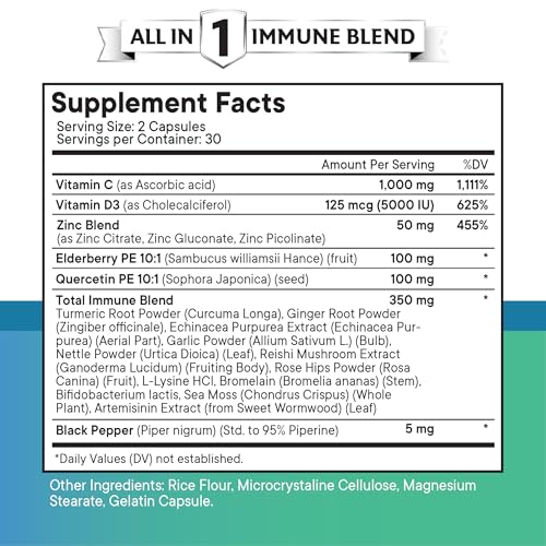 Quercetin Zinc Vitamin C Vitamin D Bromelain Elderberry - Nettle Supplement with Artemisinin, Sea Moss, Echinacea - 180 Count - size: 60 Count (Pack of 3)