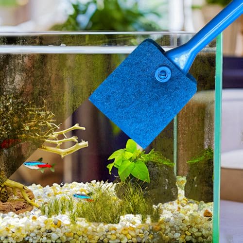 Promising Aquarium Cleaning Brush, Double Sided Sponge Fish Tank Scrubber | Non-Slip Handle Algae Cleaner Tool with 3 Replacement Pads for Aquariums and Fish Tanks, Easy Aquarium Maintenance