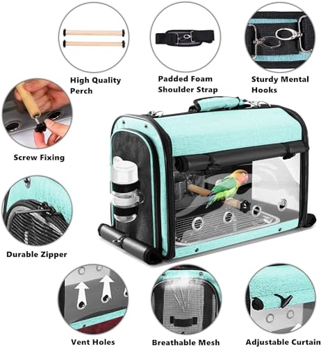 Bird Carrier Bag with Stand, Lightweight Backpack for Parrot, Portable Cockatiel Travel Cage with Accessories, Pet Transparent Breathable Carrier, Green - color: Green