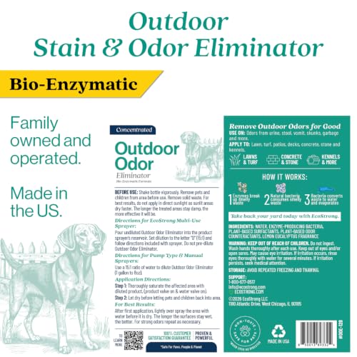 Eco Strong Outdoor Odor Eliminator | Outside Dog Urine Enzyme Cleaner – Powerful Pet, Cat, Animal Scent Deodorizer | Professional Strength for Yard, Turf, Kennels, Patios, Decks (Gallon with Sprayer) - style: 128 oz w Multi-use Sprayer