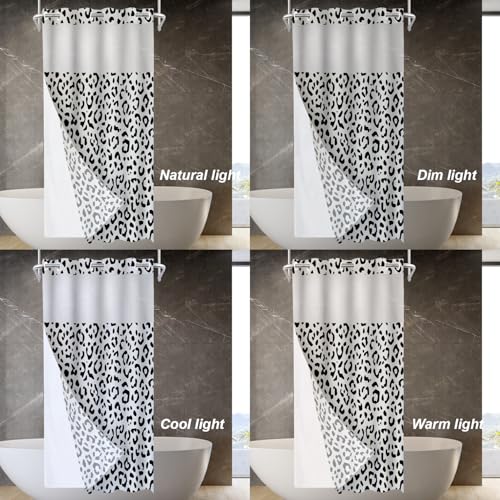Grey Leopard Print No Hooks Shower Curtain with Snap in Liner Set, Jaguar Skin Seamless Dots Print Tub Curtainn Mesh Top Window & Magnetic Hem Waterproof 35.5X74 Inch - color: Animal Leopard Print Black3, size: 35.4"W x 74"L (Pack of 1)