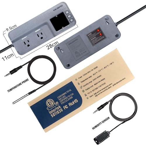 Inkbird Temperature and Humidity Controller ITC-608T Pre-Wired Dual Stage Thermostat 120VAC 15A 1800W ETL Listed Mushroom Greenhouse Homebrew