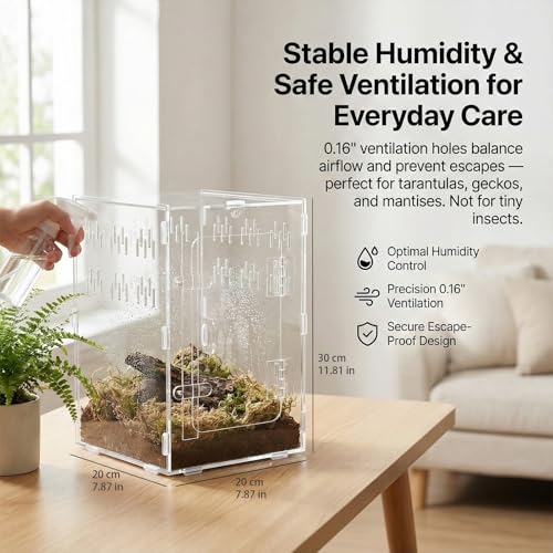 Tarantula Enclosure 8x8x12 Acrylic Terrarium: Arboreal Frog Habitat | Front Opening All-Side Ventilation Lockable Jumping Spider Enclosure for Crested Gecko Hermit Crab, Gift for Reptile Hobbyist - color: Acrylic, size: 8x8x12