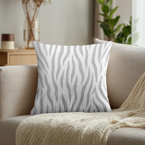 Graytiger Skin Print Throw Pillow Covers, Abstract Zebra Pattern Cushion Cases Digital Blended Hidden Zipperl Decorative Pillow Covers Square 16X16 in 2 Pcs - color: Graytiger Skin 1 Gray03, size: 16" x 16" (Pack of 2)