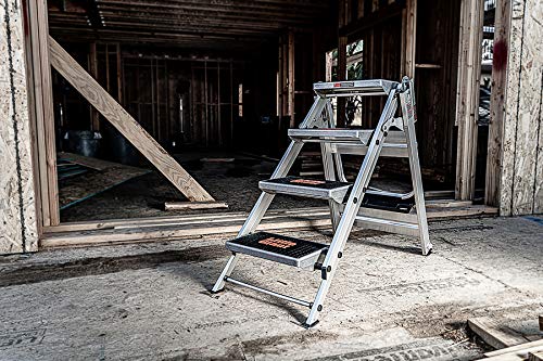 Little Giant Ladder Systems 10410BA Safety Step Ladder Four Step with Bar, 2 x 11-Inch | Aluminum, Fold-Up Safety Bar, Rubber Anti-Slip Treads, Extra Heavy Duty, Type IA 300 lbs. Weight Capacity - size: 4 Step