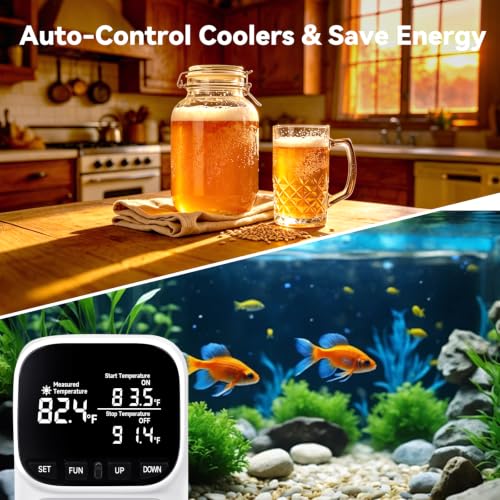 1800W Digital Thermostat for Reptile Tank, -40℉~210℉, Plug in Thermostat for Heater/Greenhouse with 5m/2m Cable, 15A Temperature Controlled Outlet with VA Display, Temp ±0.1°F, White - color: Plug in-White
