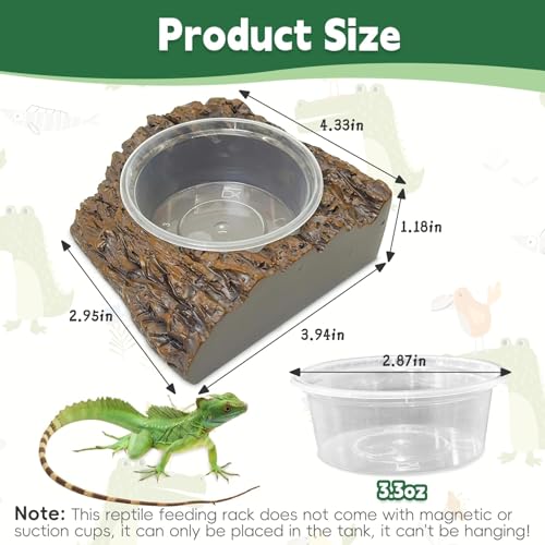 PINVNBY Gecko Feeder Bowl Resin Rock Reptile Water Dish with Feeding Cups Gecko Reptile Terrarium Tank Accessories for Bearded Dragons Leopard Lizard Snake Chameleon