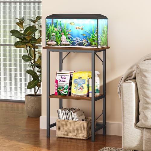 Snughome 10 Gallon Fish Tank Stand, Aquarium Stand 2-Tier Storage Shelves, Heavy Duty Terrarium Stand for Home Office Fish Tank Shelf, 20.47" L x 11.02" W x 30.7" H, Rustic Brown - color: Rustic Brown, size: 10 Gal-2 Tier
