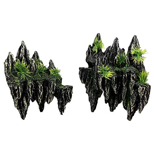 Underwater Sand Waterfall Aquarium Mountain View Decoration Large Ornament Landscape (2 in 1 Mountain View) - style: 2 in 1 Mountain View