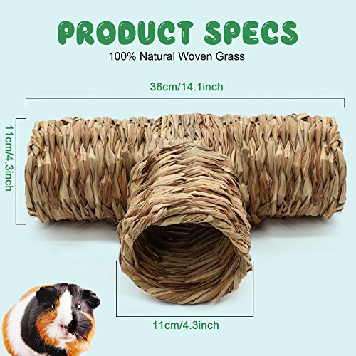 BWOGUE Hamster Grass Tunnel Toy, Guinea Pig Grass Tunnel, 4-Way Hideaway | Natural Grass for Chewing, 4 Entrances, No Nails or Staples, 14.1 x 4.3 in, Grass Hide for Hamsters, Hedgehog & Ferrets