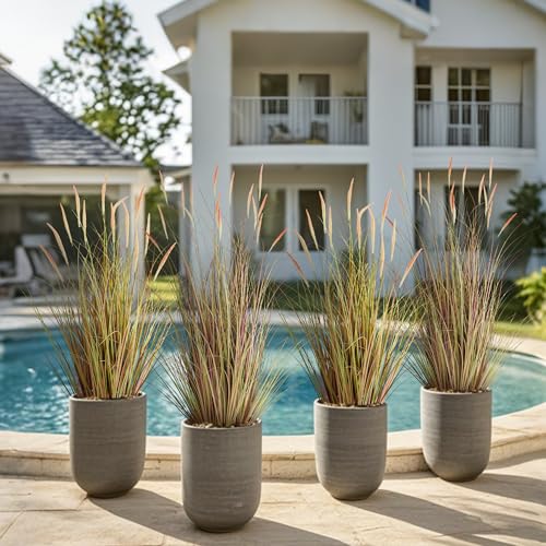 4ft 2-Pack Artificial Cattail Reed Grass, 47.2’’ Fake Indoor Outdoor Plants | Artificial Onion Grass Floor Plant, Home Office Wedding Decorative Potted Plants, Housewarming Gift, Pink - size: 4FT