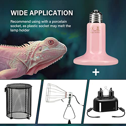 Simple Deluxe 150W Mini Ceramic Heat Emitter Reptile Heat Lamp Bulb No Light Emitting Brooder Coop Heater for Amphibian Pet & Incubating Chicken, 2 Pack, Pink - color: Pink