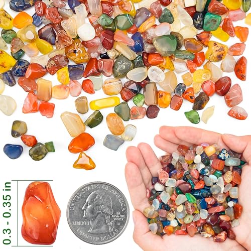 Mixed Color Agate Tumbled Stones 1.5LB,0.3"-0.35 Natural Gemstone Chips for Aquarium Gravel, Vase Filler,Succulent Top Dressing,DIY Crafts - color: Agate, size: 1.5lb