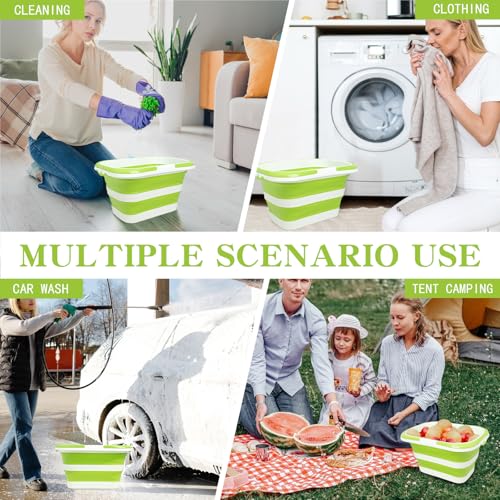 Large Collapsible Bucket for Cleaning,4.2 Gallon/16L,Green White | Foldable Space-Saving,Silicone,Handle & Hanging Hole,for Cleaning,Mop,Home,Storage,Car Wash,Camping,Beach - color: Green White