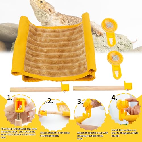 Bearded Dragon Window Hammock with Suction Cups, Soft Reptile Hammock Bed, Double Layered Winter Warm House Tent, Reptile Tank Accessories-Yellow
