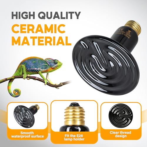 HealSmart 150W Reptile Heat Lamp Ceramic Heat Emitter, No Light Emitting Heat Bulbs, Suitable for Snake/Lizard/Spider, Plant Growth and Incubating Chicken, 2-Pack - size: 150 Watts, style: D-105mm (4.13")