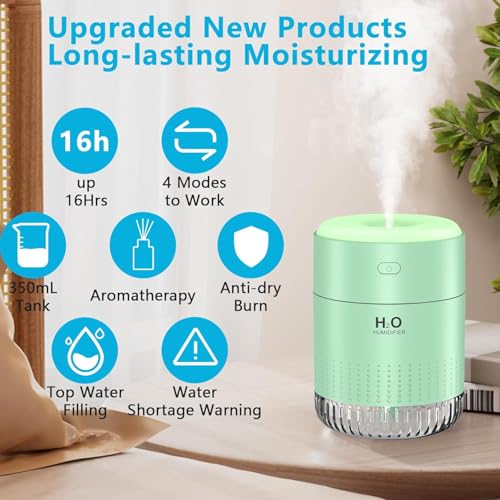 SZO Plant Humidifier Indoor, 500ml Green with Colorful Lights | Small Humidifiers for Plants, Travel, Bedroom, Office Desktop, Baby Room - color: Green