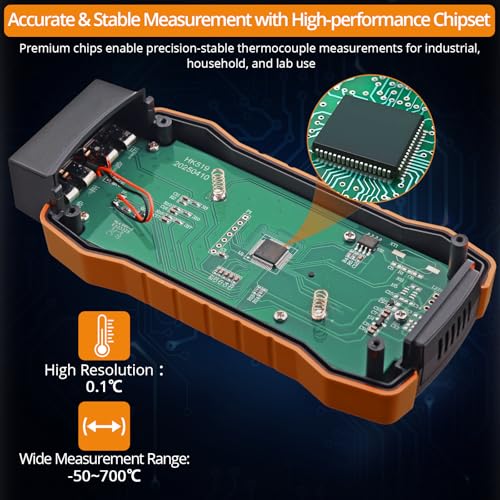 Neoteck Dual Channel Thermocouple Thermometer -50~700℃ with 4 K-Type Probes | High-precision Thermocouple Reader Data Storage and Retrieval Widely Used in HVAC, Automobile,Electrical Maintenance etc.