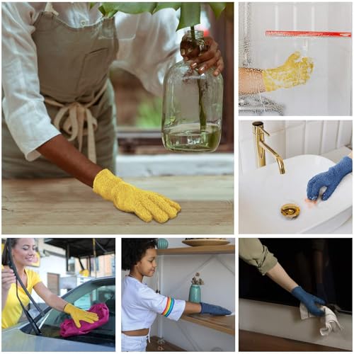 Patelai 2 Pairs Microfiber Gloves for plants Dusting Cleaning Glove Mittens House Cars Blinds Dusting(Yellow, Dark Blue,Large) - color: Yellow, Dark Blue, size: Large (2 Pairs)