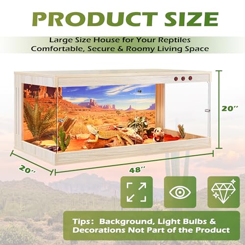 Royxen Reptile Enclosure,82 Gallons Reptile Tank with Wooden Top and Lockable Design,Tempered Glass Bearded Dragon Tank for Lizard Gecko Habitat (Oak,48" Length) - color: Oak, size: 82 Gallons,48" Length