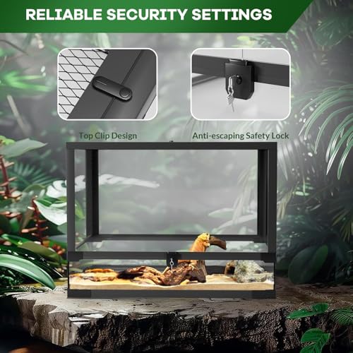 24"X18"X18" Reptile Terrarium, Front Opening Reptile Glass Tank with Mesh Top & Lock, Vertical Arboreal Enclosure for Jumping Spiders, Tarantulas, Frogs & Small Geckos Black