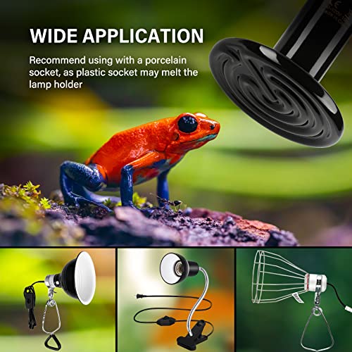 HealSmart Reptile Heat Lamp 100W 2-Pack Ceramic Heat Emitter, No Light Emitting Infrared Heat Bulbs for Amphibian Pet Brooder Coop Incubating Chicken, Lizard Bearded Dragon Turtle Snake Terrarium - size: 100 Watts, style: D-85mm (3.35") *2 Pcs