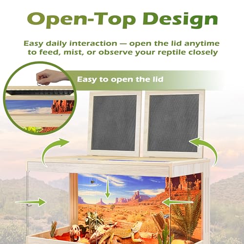 ROYXEN Bearded Dragon Tank with Leg Stand,24 Gallon Tempered Glass Reptile Tank with Metal Mesh Top, 3-Side Clear Anti-Scratch Glass Lizard Tank,Snake Tank for Reptile Habitat (Oak,24" Length) - color: Oak, size: 30Gal,24x16x16inch