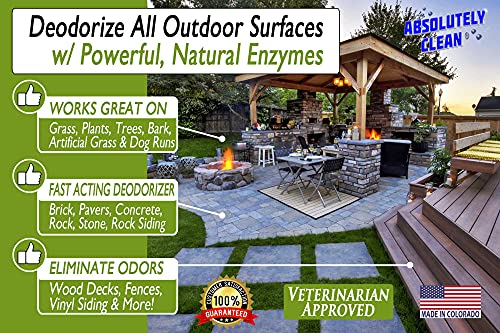 Absolutely Clean Amazing Outdoor Deodorizer odor eliminator Natural Enzyme Just Spray & Walk Away Grass, AstroTurf, Dog Runs, Patios, Decks, Fence & More Vet Approved - odor eliminator for strong odor - style: 32oz/128oz Combo