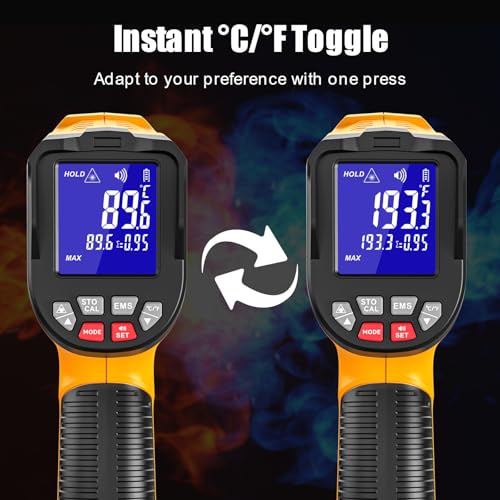 JD-08 High Temp Infrared Thermometer Gun, -58°F to 3992°F | Multi-point laser targeting, adjustable emissivity, and MAX/MIN/AVG/DIF modes for furnaces, kilns, metal, and HVAC - color: High temperature yellow