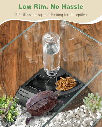 Pawfly Reptile Water Bowl, Tortoise Water Dish, Bearded Dragon Water Bowl, Reptile Food Feeder, Automatic Water Dispenser, Feeding Accessories for Turtle, Gecko, Lizard & Chameleon, Black