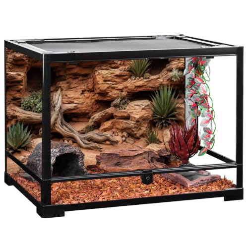 Rock Driftwood Plant Reptile Habitat Background 48x24 In Terrarium Backdrop | AWERT terrarium backdrop with rock walls, driftwood, desert succulents & sand substrate, polyester reptile habitat decor - size: 48x24in/120x60cm