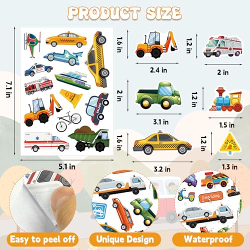 312Pcs Transportation Stickers, Cute Truck Stickers Construction Sticker Self-Adhesive Transportation Vehicle Paper Decals for Teaching School Home Party Supplies - style: Transportation