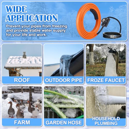 Pipe Heat Tape with Thermostat, 12ft Heat Tape for Water Pipes, Heating Tape for Water Pipes or Hose, Self Regulating Heat Tape Cable, for Metal Plastic Pipes and Roof RV Freeze Protection - style: 12FT with Thermostat