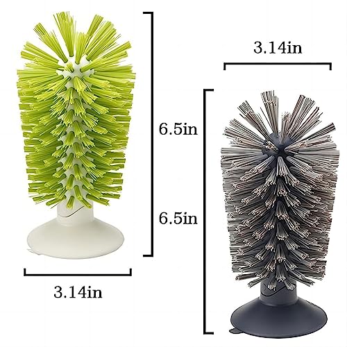 Glass Bottle Bristle Brush with Suction Cup Turtle Scrub Brush Upright Stays in Sink Bristle Scrub Cleaning Brushes for Glassware, Wine Glass, Bottles, etc. (Green)
