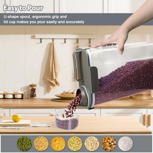 Rice Container, Airtight Rice Storage Container 10lb, Cereal Containers Storage, BPA Free Food Dispenser with Pouring Spout Handle for Flour Pasta Grain, Pet Dog Cat Bird Food Storage Container - color: 10lb Grey