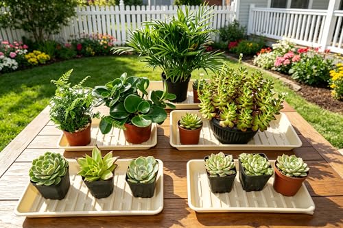 Plant Saucer Tray 6.5 x 13 Inch, Heavy Sturdy Long Narrow Plastic Plant Drainage Tray No Holes, Drip Tray for Pots, Seed Starter Growing Tray, Beige - color: Beige, size: 13" x 6.5" x 1.2" (6pack)