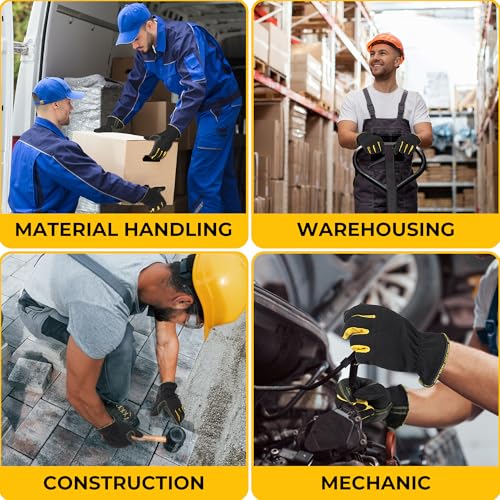 HANDLANDY Work Gloves Mens & Women, Utility Safety Mechanic Working Gloves Touch Screen, Flexible Breathable Yard Work Gloves (Large, Black-Yellwo) - color: Black Yellow (1 Pair), size: Large