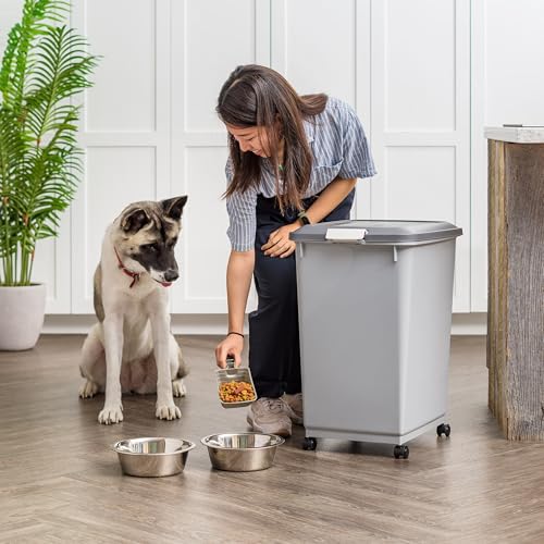 IRIS USA Dog Food Storage Container, 2-Pack, Up to 54 lbs, Gray/Dark Gray | Made in the USA, Comes w/ Wheels & 2-Cup Scoop, Airtight Seal, BPA-Free, Bird Seed, Cat food, Cat Litter, Multi-Pet Household - color: Gray/Dark Gray, size: 54 lbs - 2 Pack